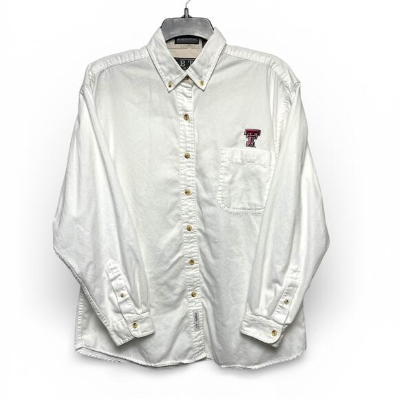 Big Time U.S.A. Other - Vintage Texas Tech Red Raiders Button Down Shirt BT Player Washed Cotton White L